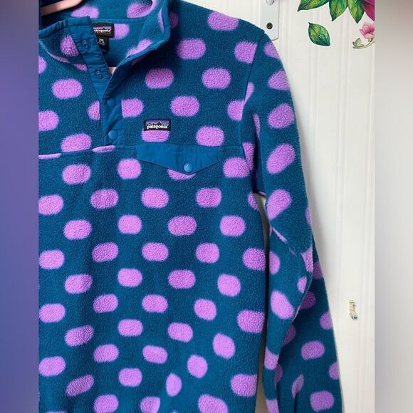 Patagonia  Synchilla Girls Pullover Polka Dot Teal Pink Size XXL - Picture 2 of 5
